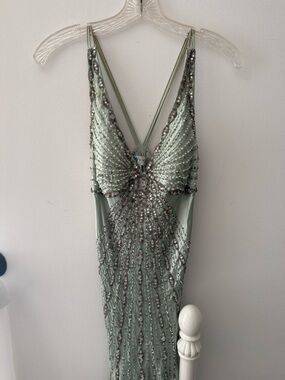 Sue Wong Sage Green Beaded Gown